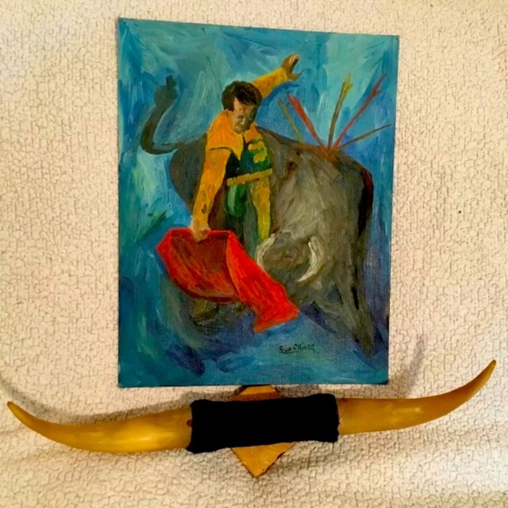 Authentic Spanish Bullfighting Painting Mid-Century Modern Vintage